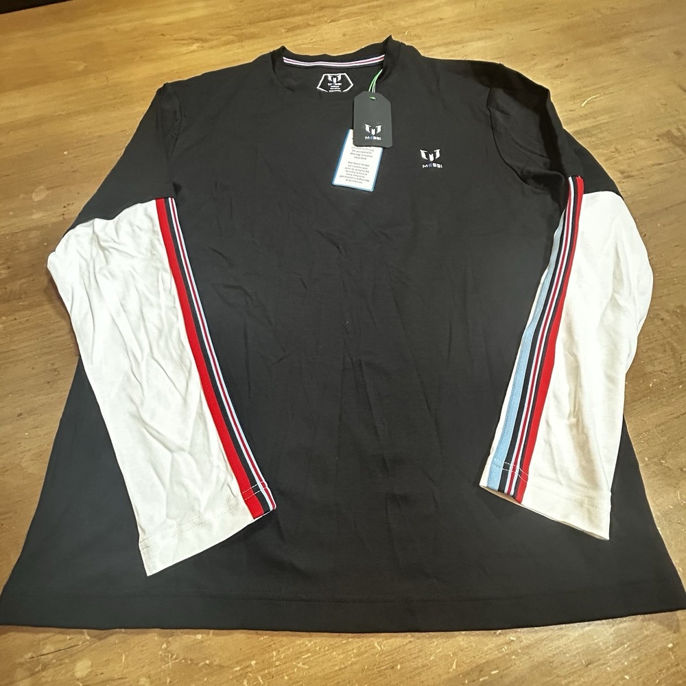 NEW Messi Collection Mens Long Sleeve Cut & Sew Crew Shirt Sz Medium Soccer